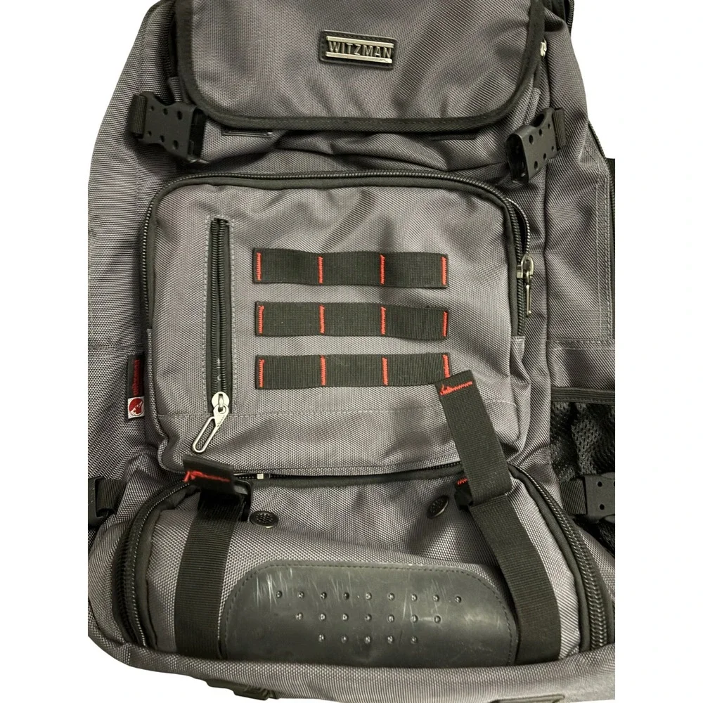 Witzman Backpack OS Travel Tactical Laptop Bag Grey Red Canvas Multi-Pocket